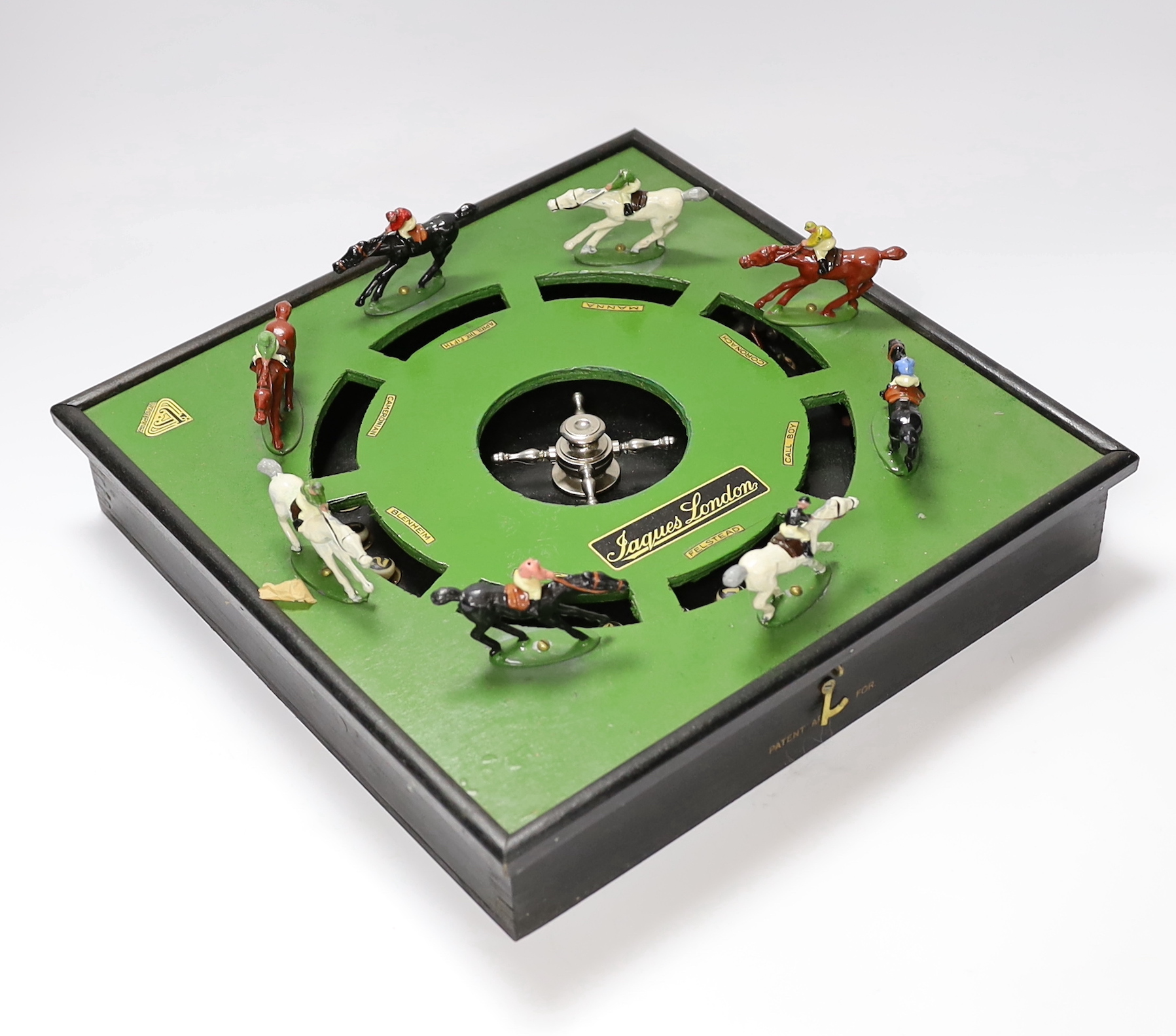 A boxed pre-war Jaques Electrical All Star Derby game, box 36cm x 35cm x 13cm